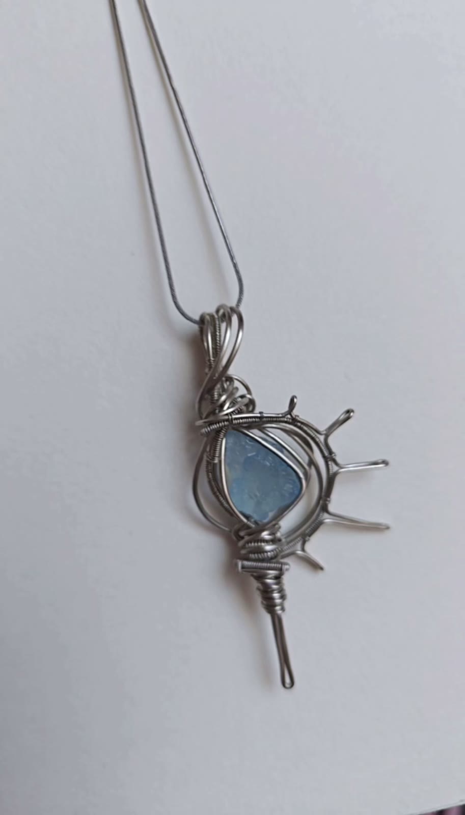 Wire Wrapped Aquamarine Ship Wheel Necklace