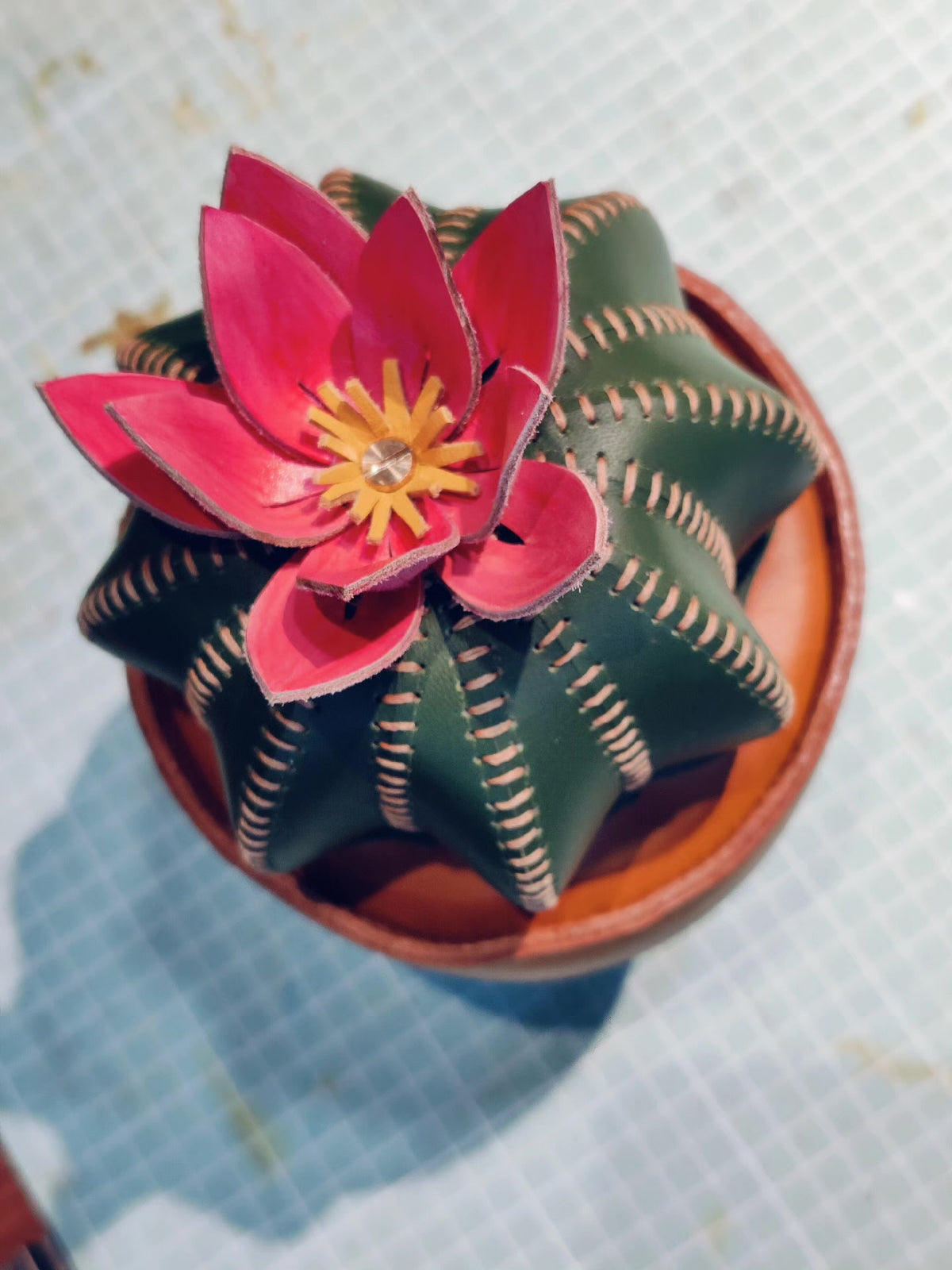 Handcrafted Leather Cactus Storage Box