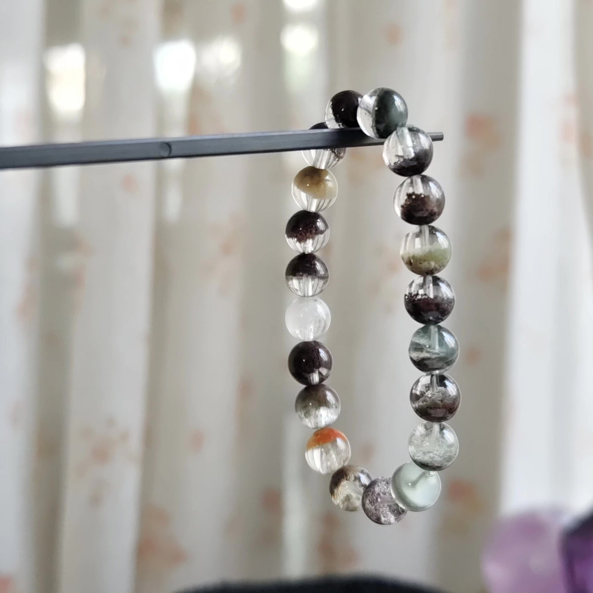 Phantom Quartz Crystal Bead Bracelet 9mm