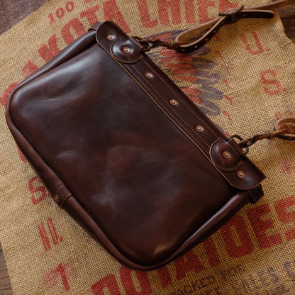 Rich Brown Leather Messenger Bag with Brass Buckle Closure