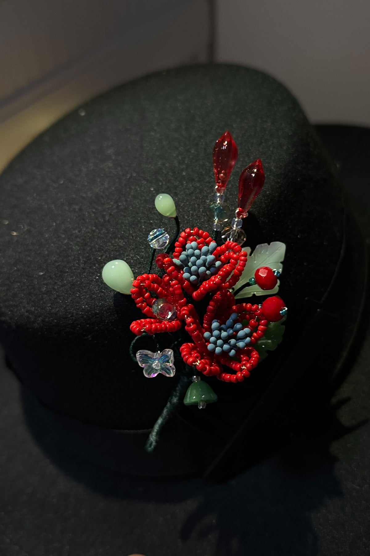 Beaded Floral Hair Clip with Red Flowers