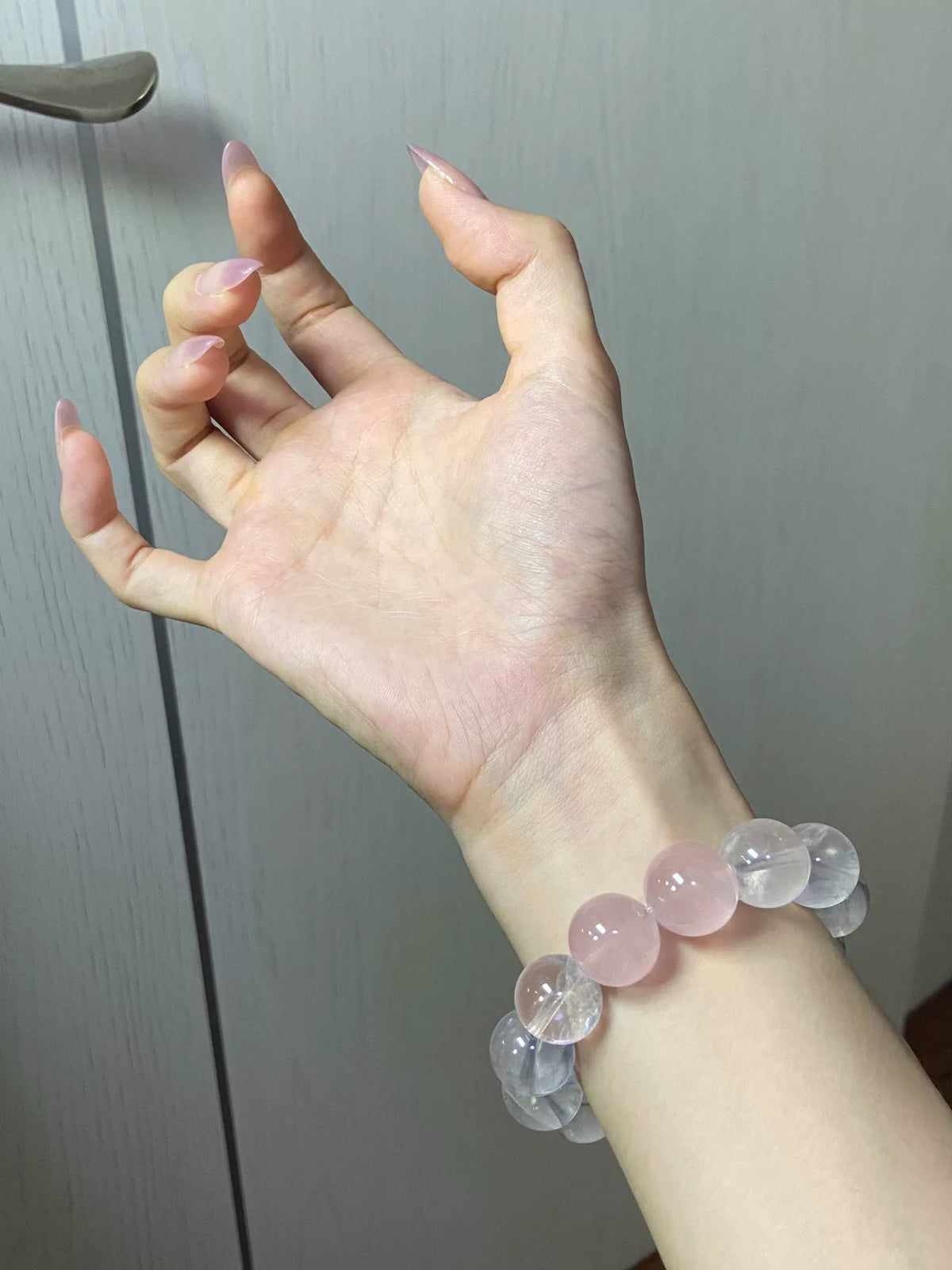 Bracelet en perles de cristal rose et clair 14,5 mm