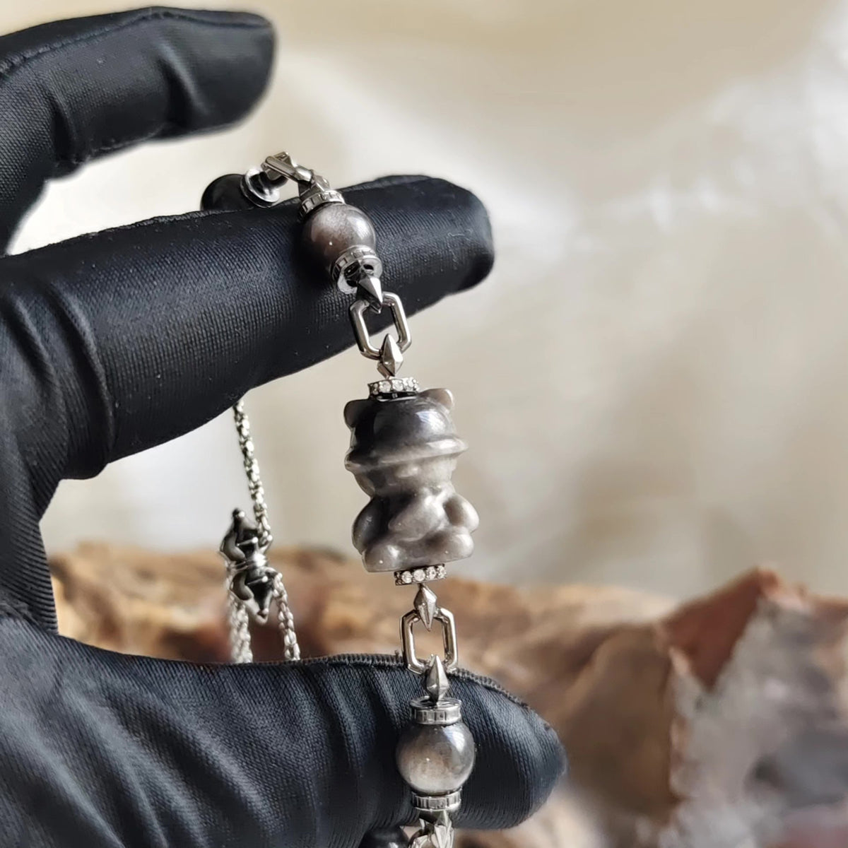 Silver Obsidian Vajra Dorje Bracelet