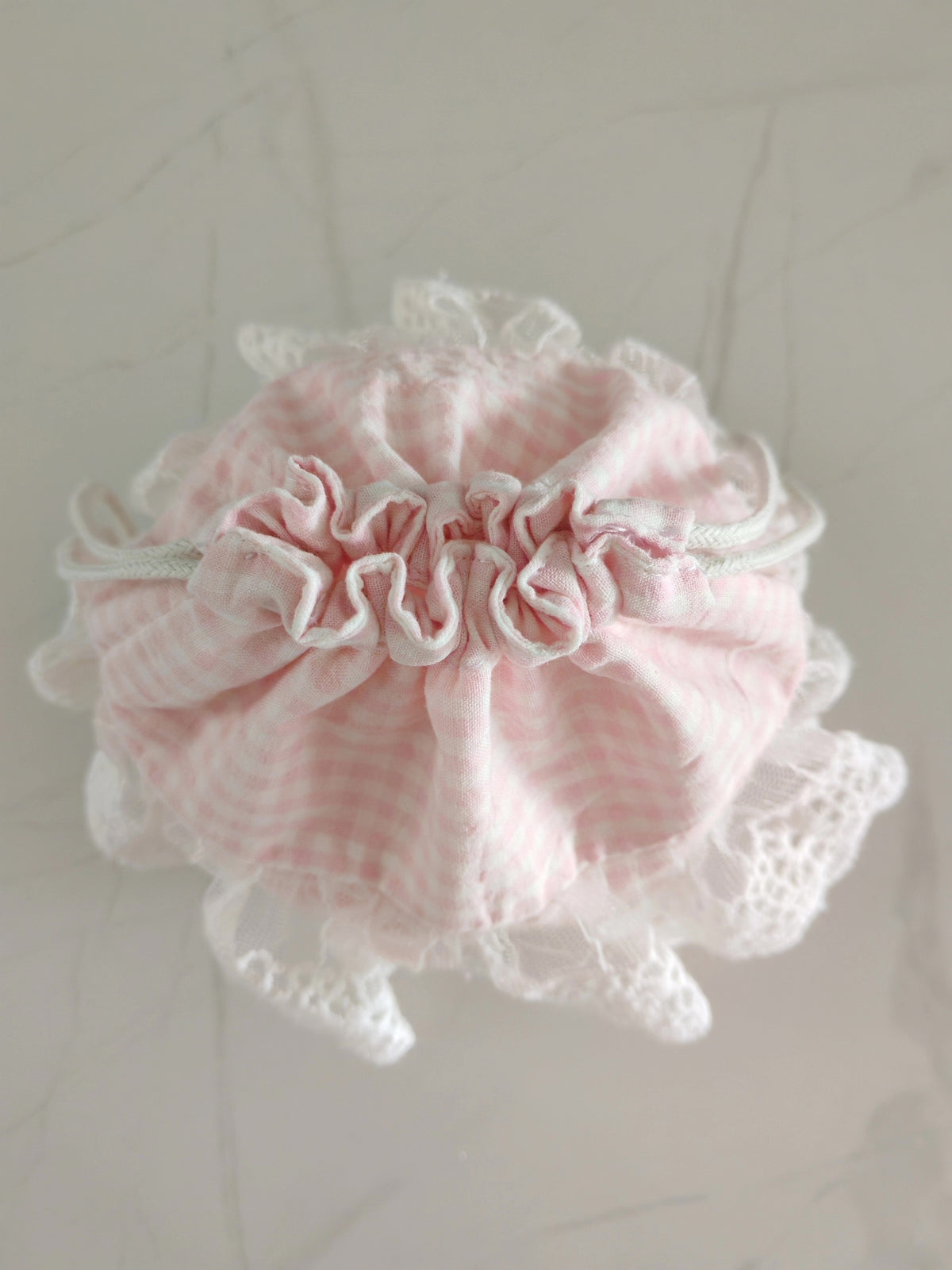 Roze Gingham Katoen Trekzak Met Kant