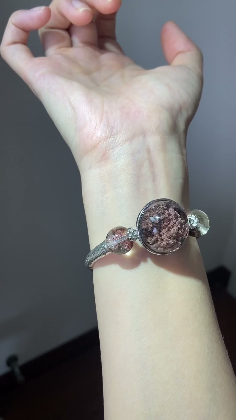 Pink Phantom Quartz Half Bangle Bracelet