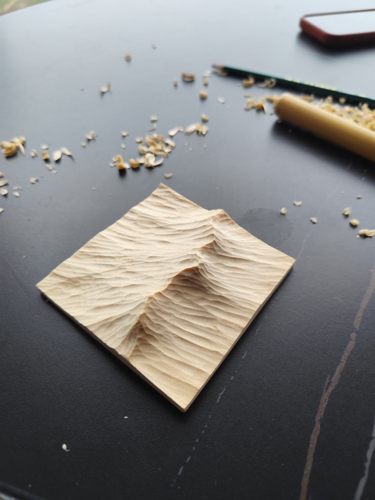 Handcrafted Basswood Mountain Relief Carving