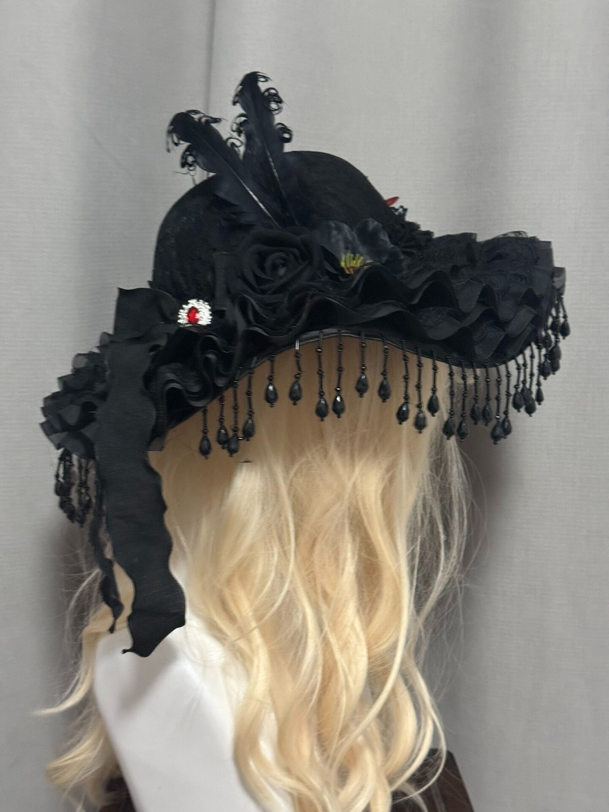 Gothic Lolita Hat with Beaded Brim