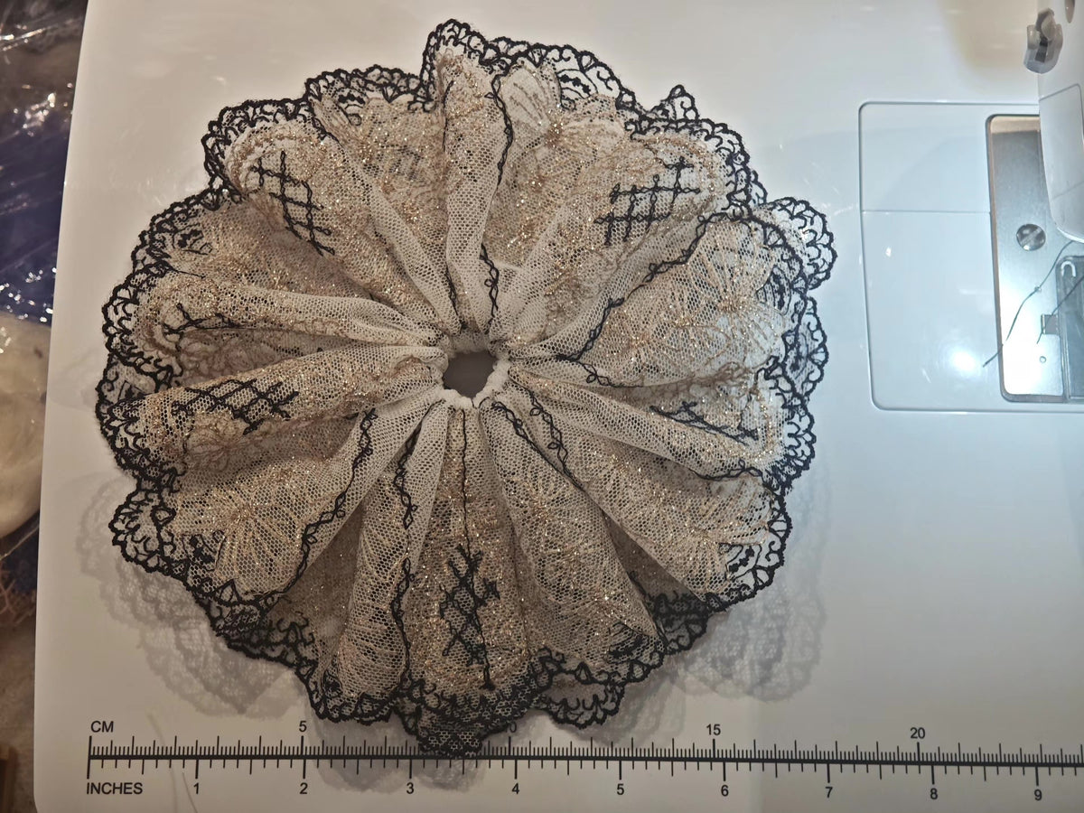 Navy Lace Gold Embroidered Scrunchie