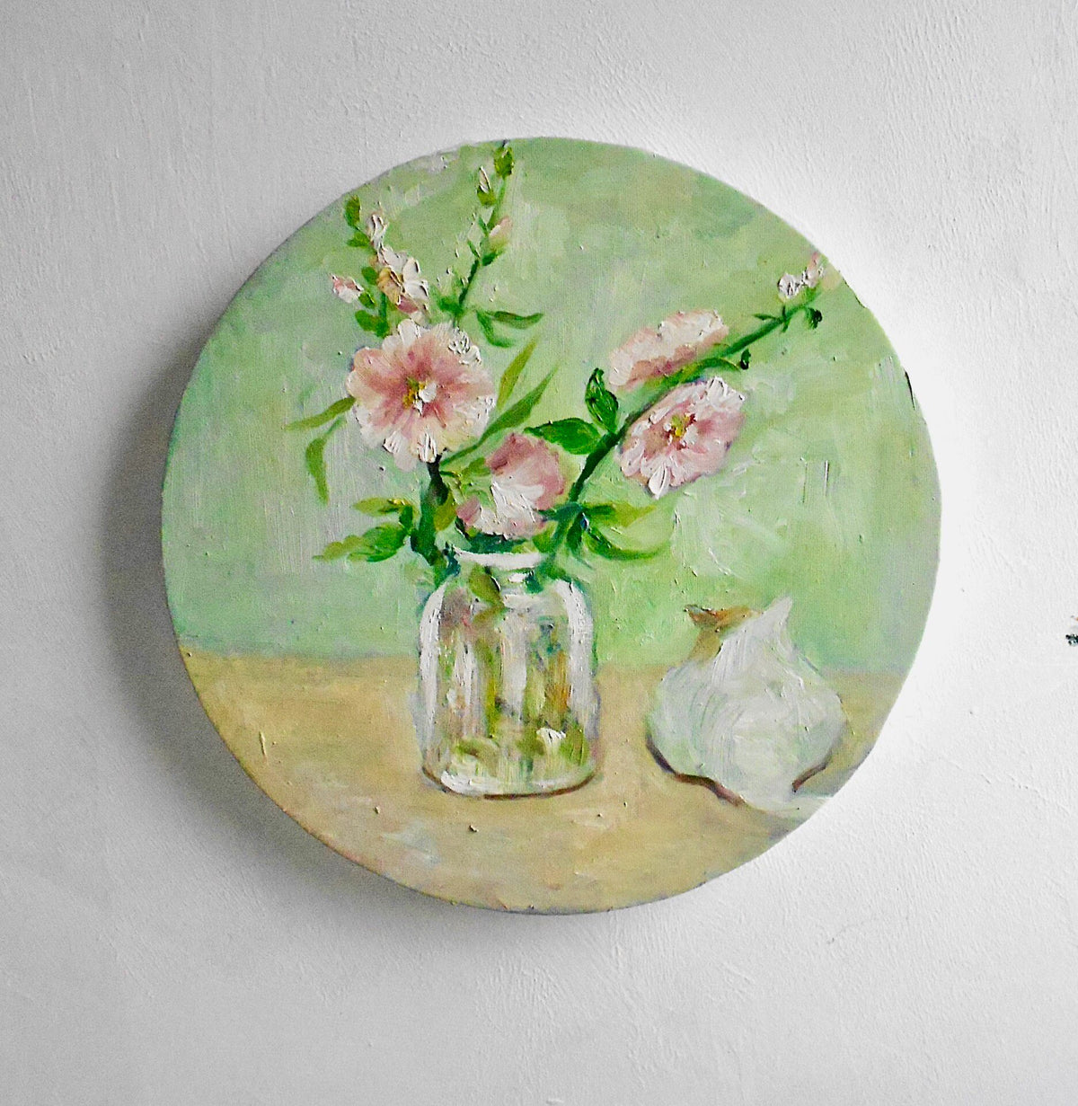 Original Hand Painted Round Oil Painting Flowers