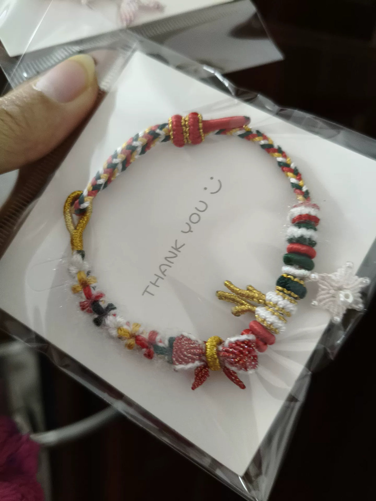 Handgevlochten Kerstomarmband Rood Goud Groen Wit