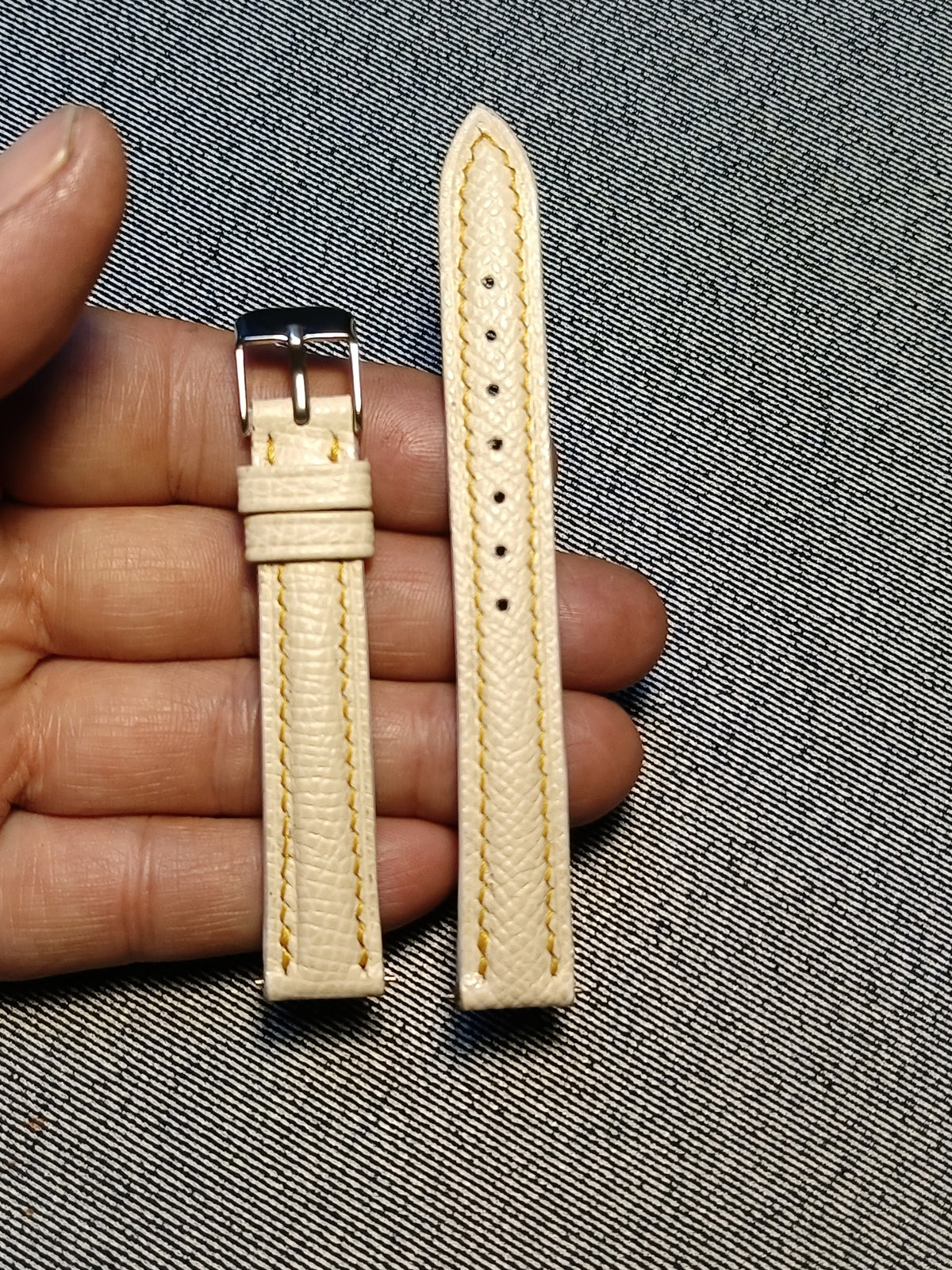 Epsom Leather Watch Strap Cream Yellow Stitching