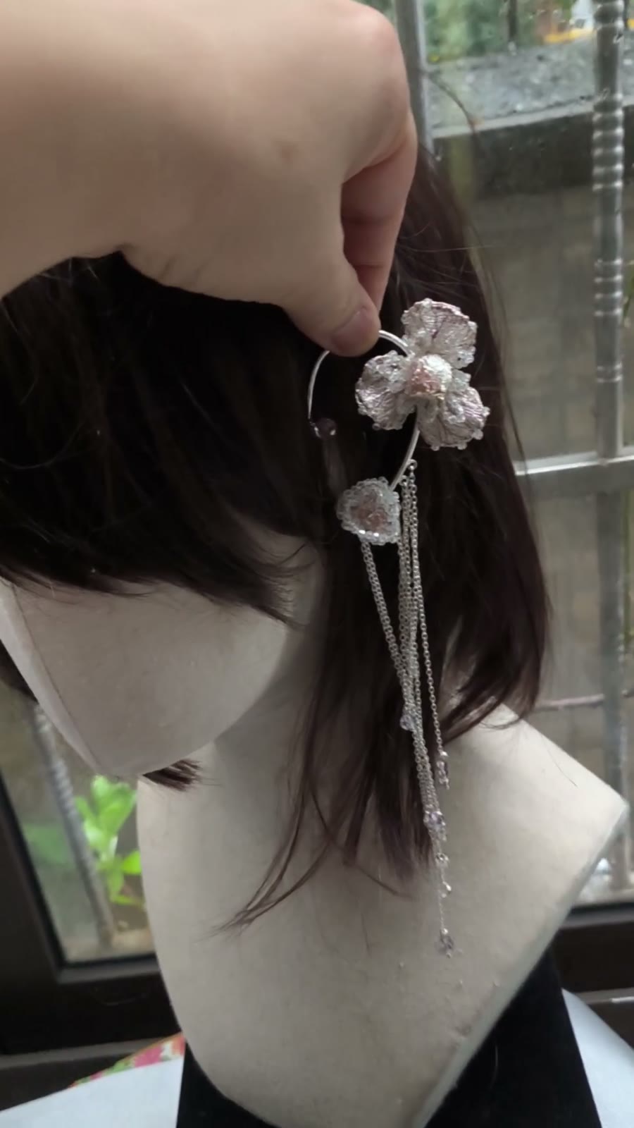 Handmade Crystal Flower Tassel Hairpin