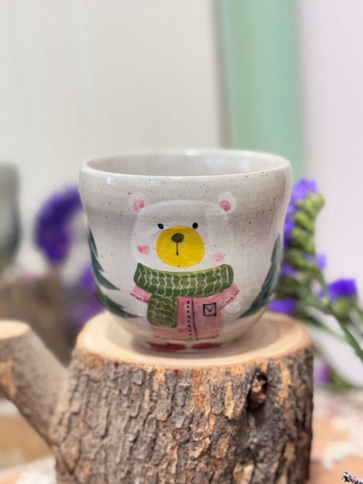 Handmade Ceramic Bear Cup Coarse Clay 200cc