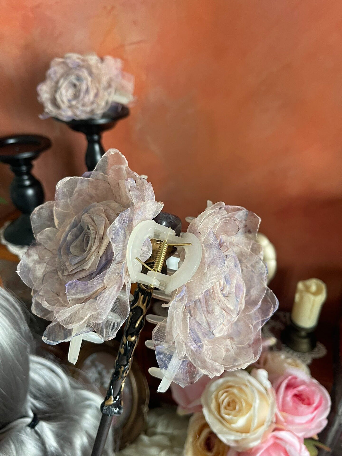 Handmade Fabric Rose Claw Clip
