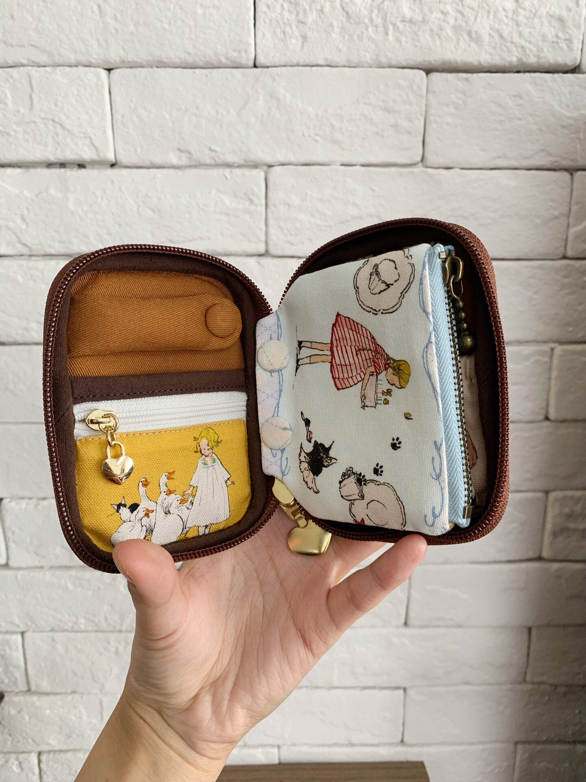 Whimsical Printed Pouch with Illustrations