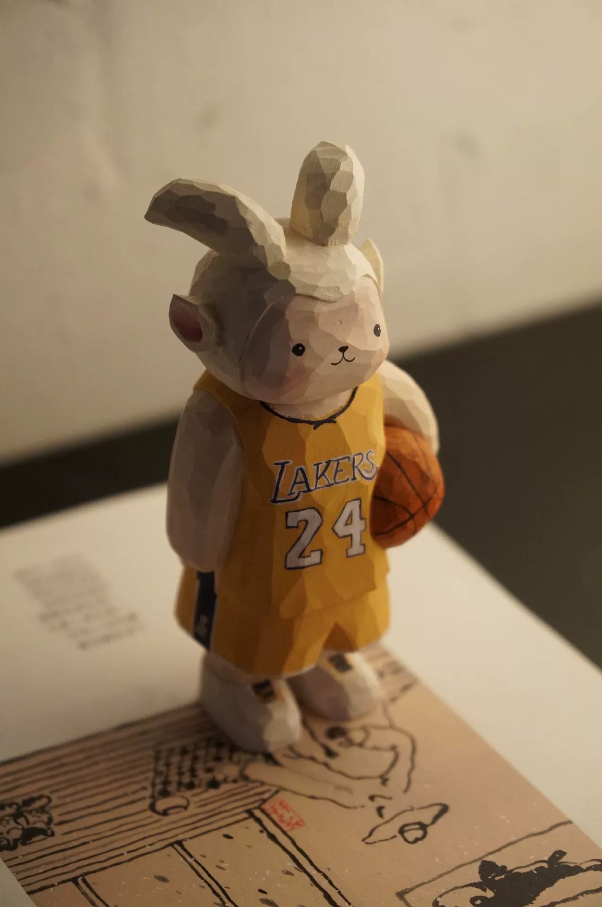 Hand Carved Wooden Basketball Lamb Figurine