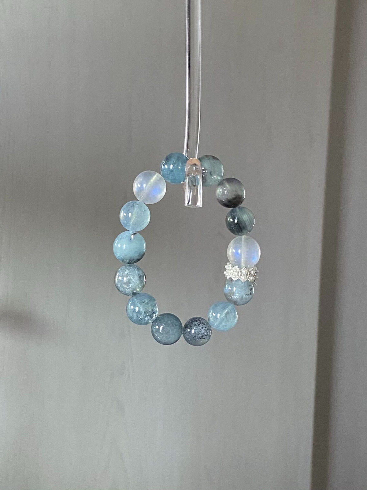 Natural Aquamarine Moonstone Beaded Bracelet