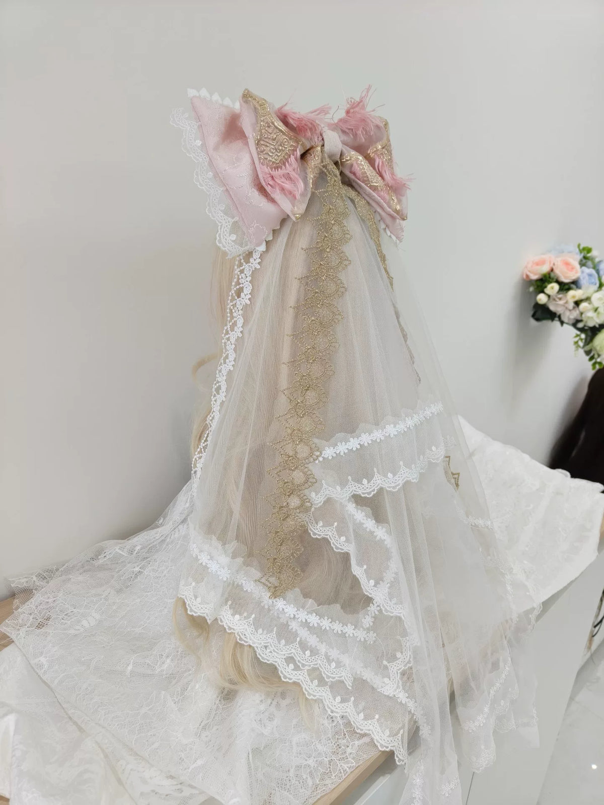 Roze Lolita hoofdslier met afneembare strik