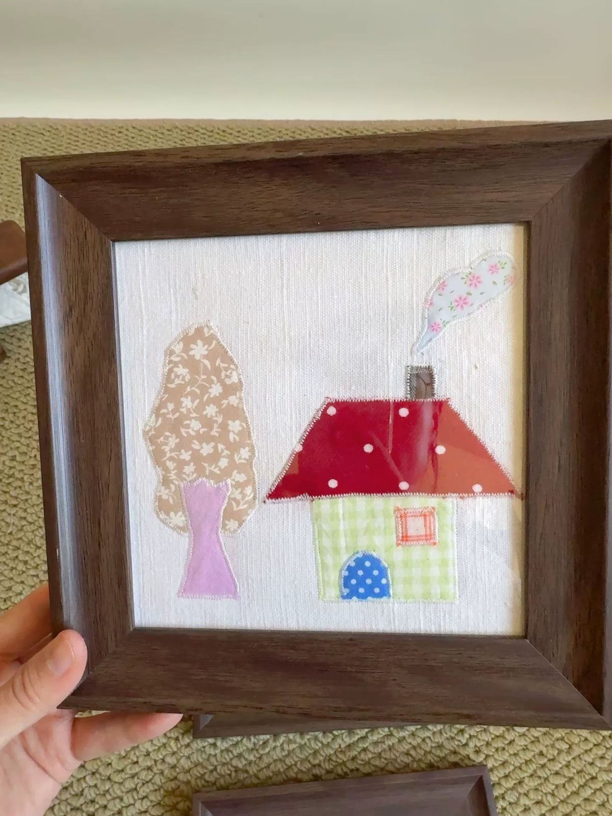 Junto de 3 cuadros de pared de patchwork de tela