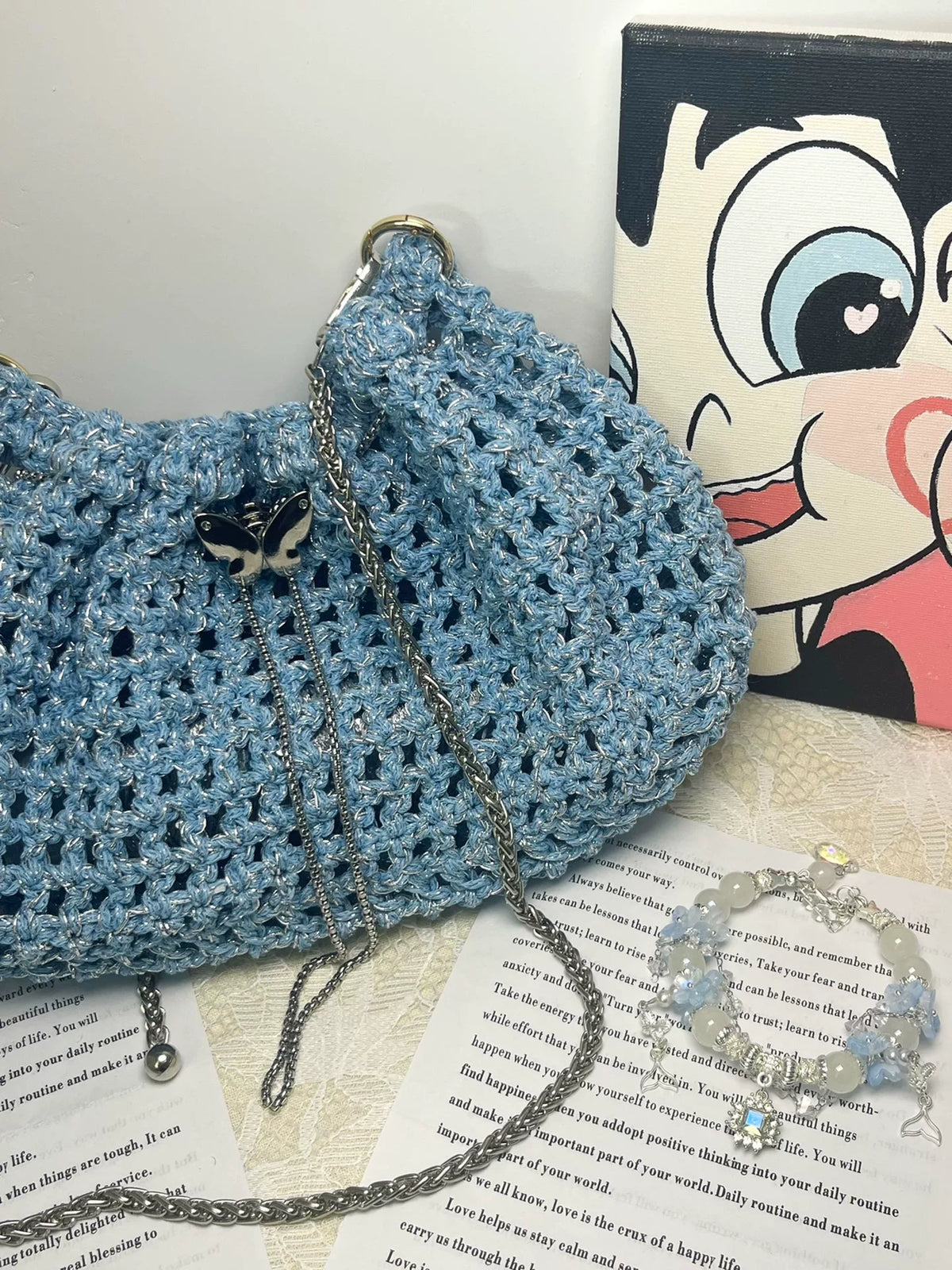 Pochette all'Uncinetto con Farfalla e Filato Argentato