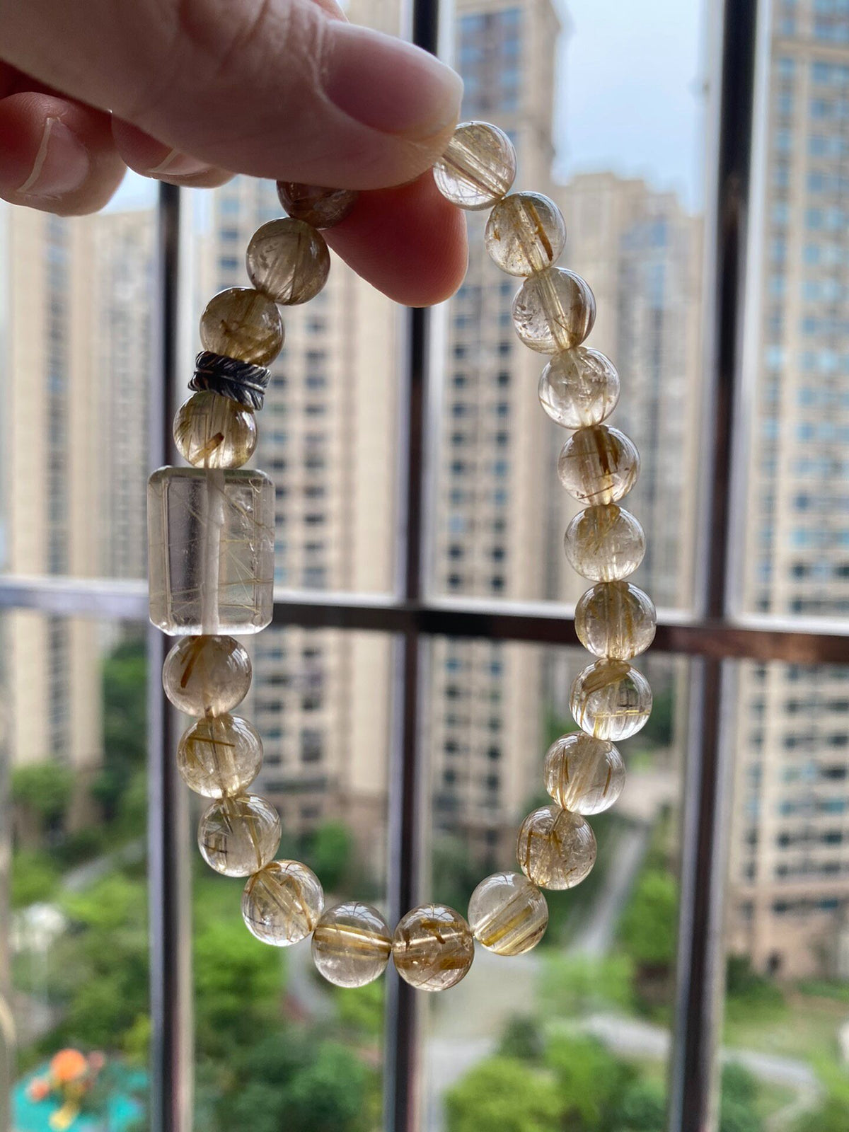 Golden Rutilated Quartz Bracelet Silver Spacer