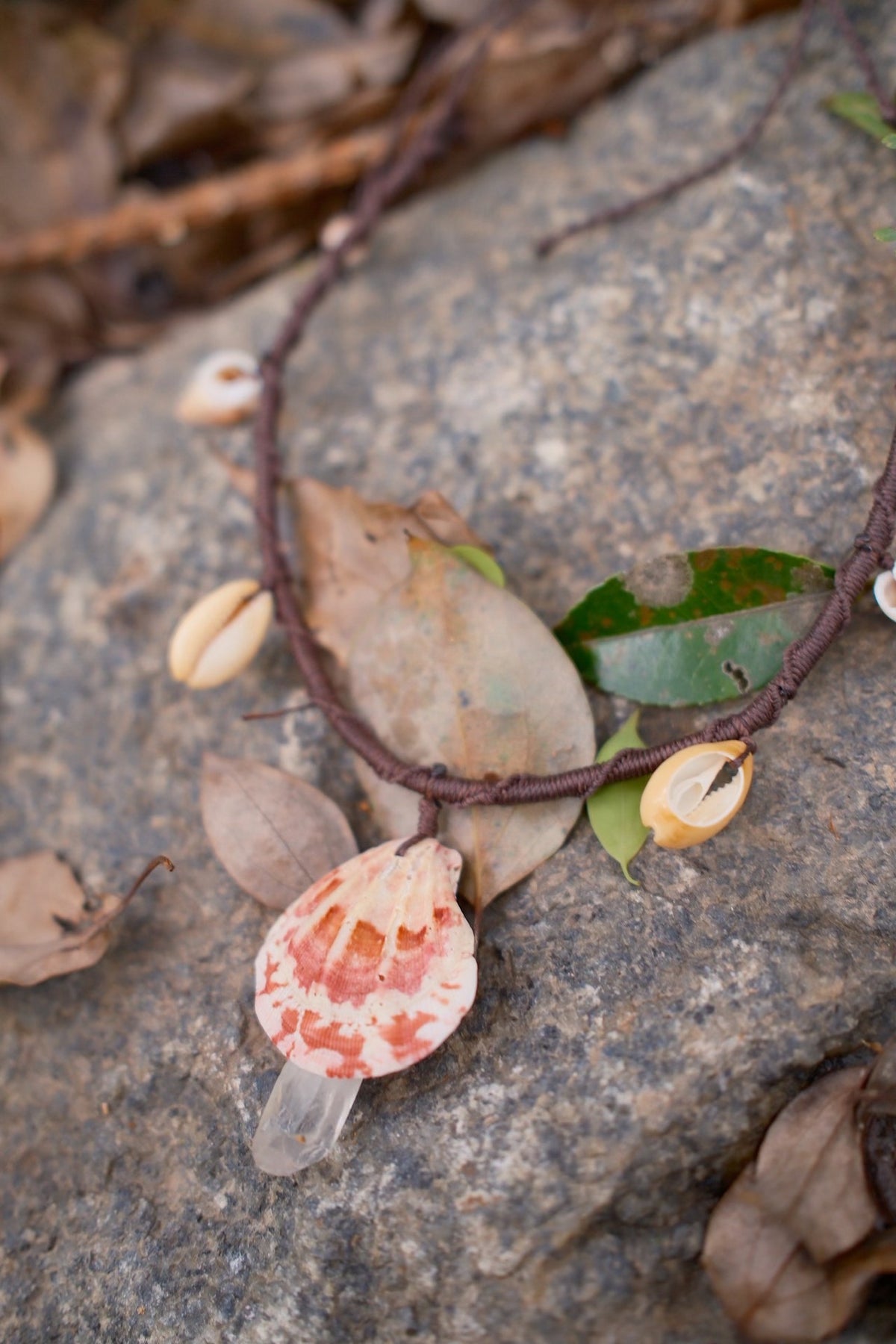 Natural Shell Conch Pendant Waxed Cord Necklace