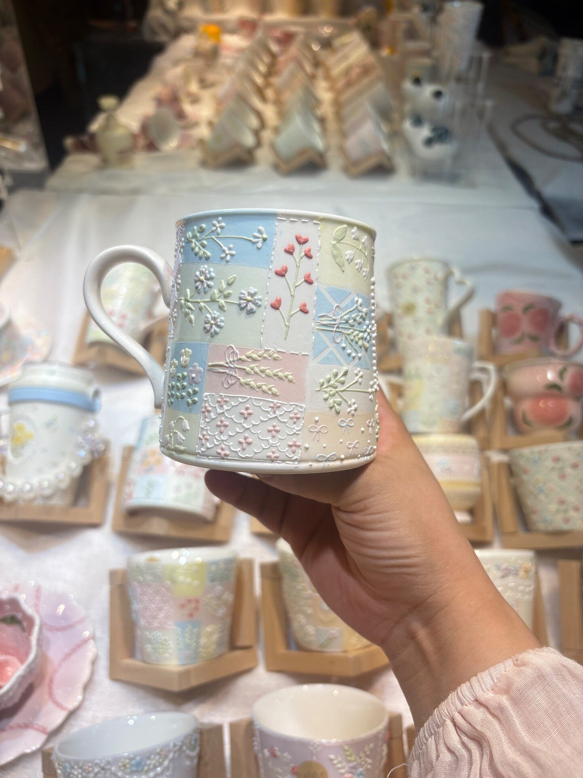 マカロン パッチワーク花柄 陶器製マグカップ