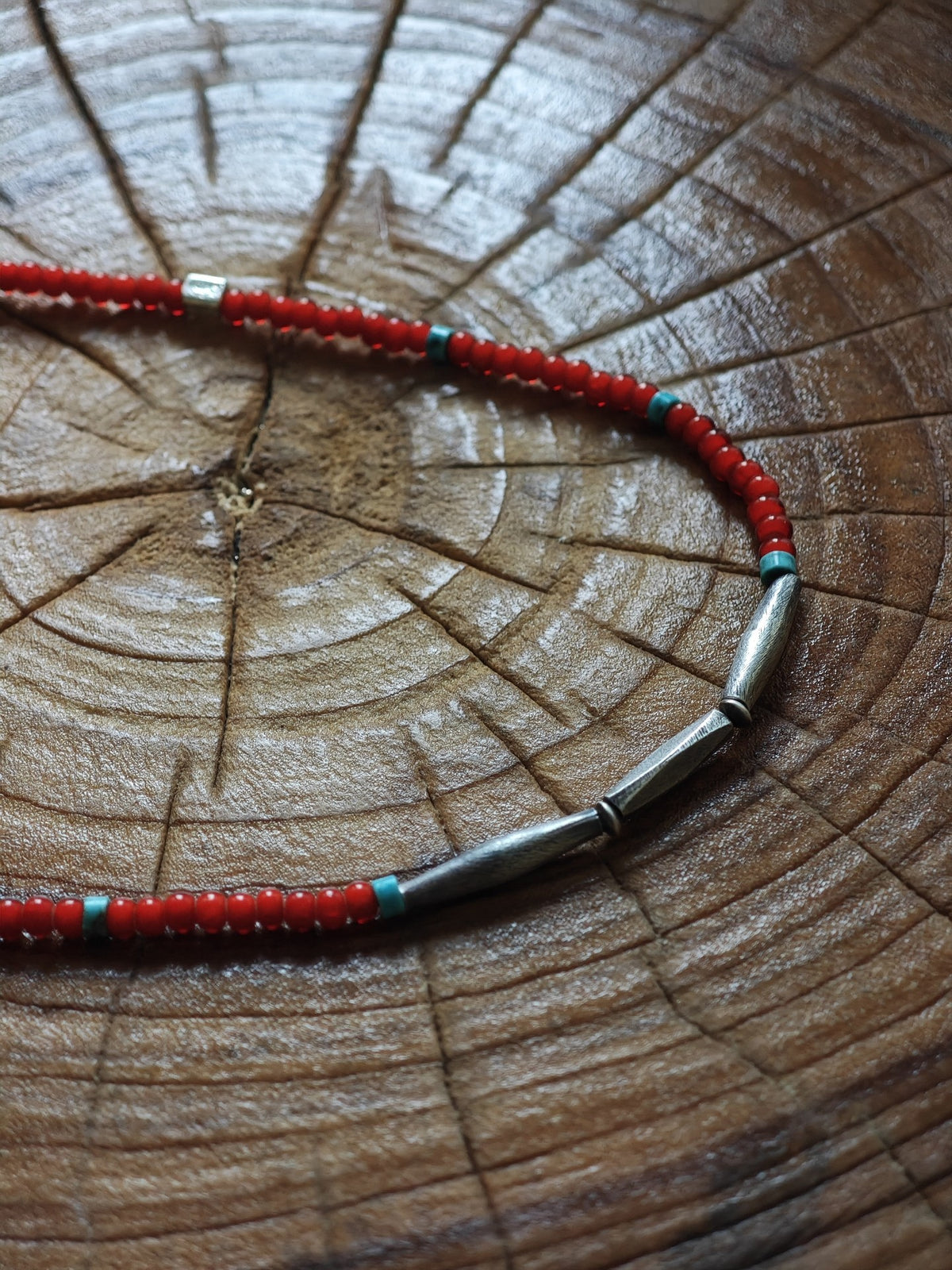 Red Glass Bead Strand Necklace