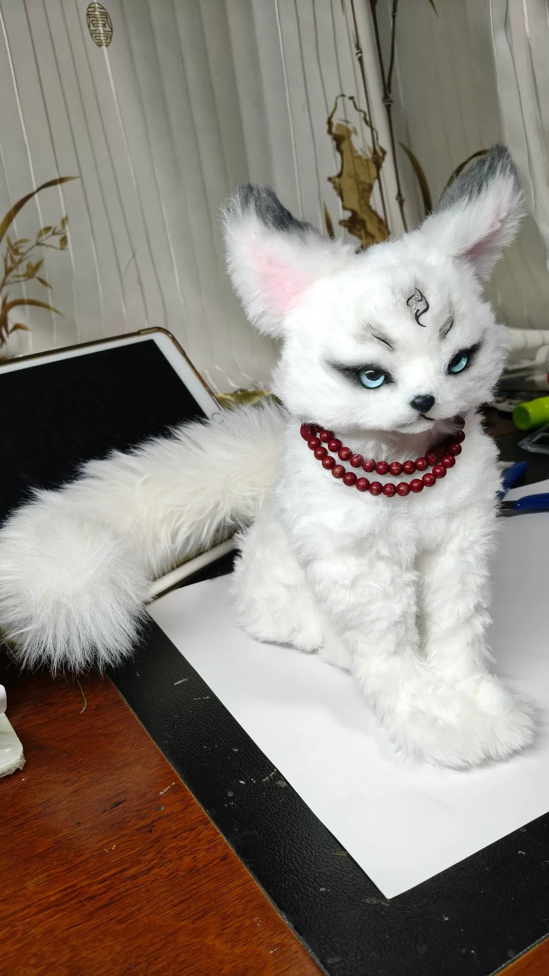 Handmade Pipe Cleaner Fox Figure White