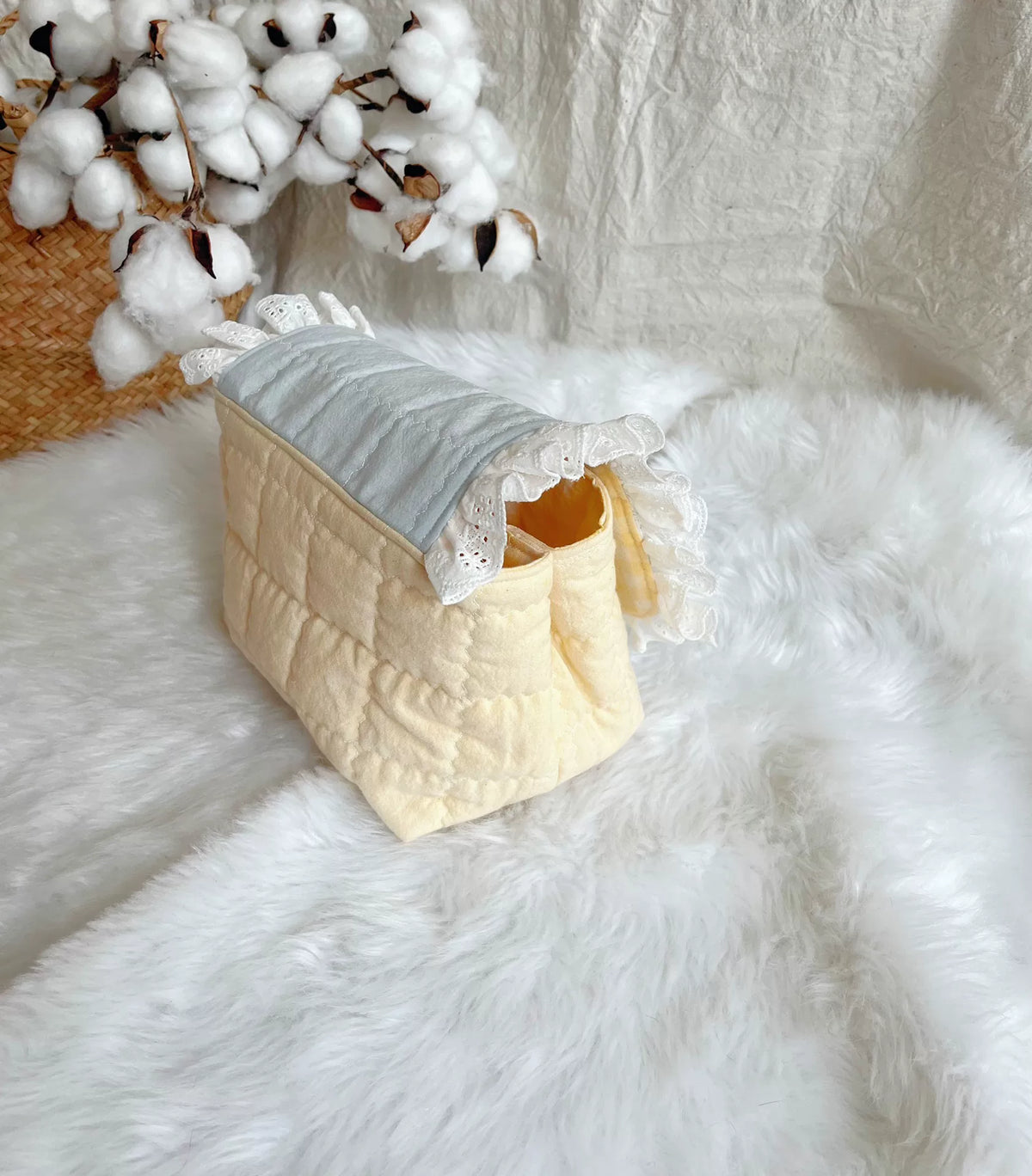 Quilted Camera and Cosmetic Pouch Korean Fabric
