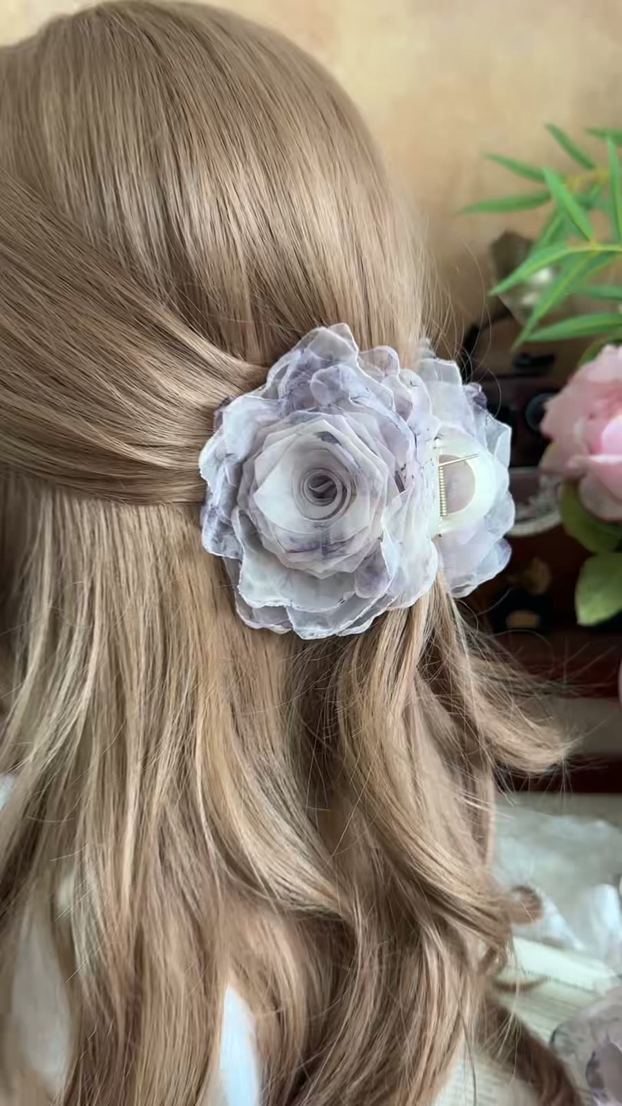 Handcrafted Fabric Rose Hair Clip Purple