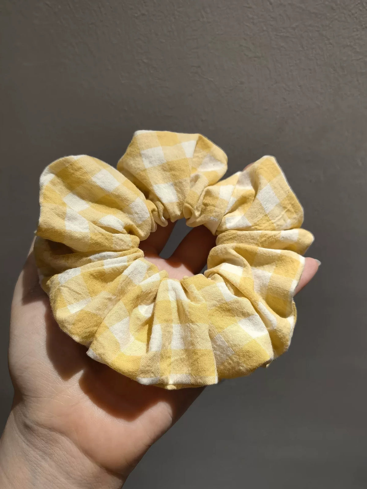 Handmade Yellow Gingham Cotton Scrunchie