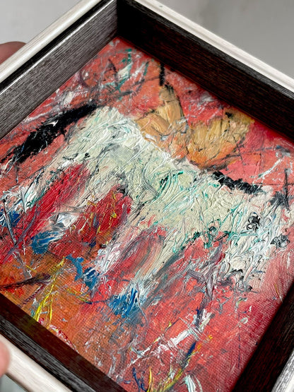 Miniature Framed Oil Painting of Pegasus, 13cm x 13cm, Double Frame with Impasto Texture