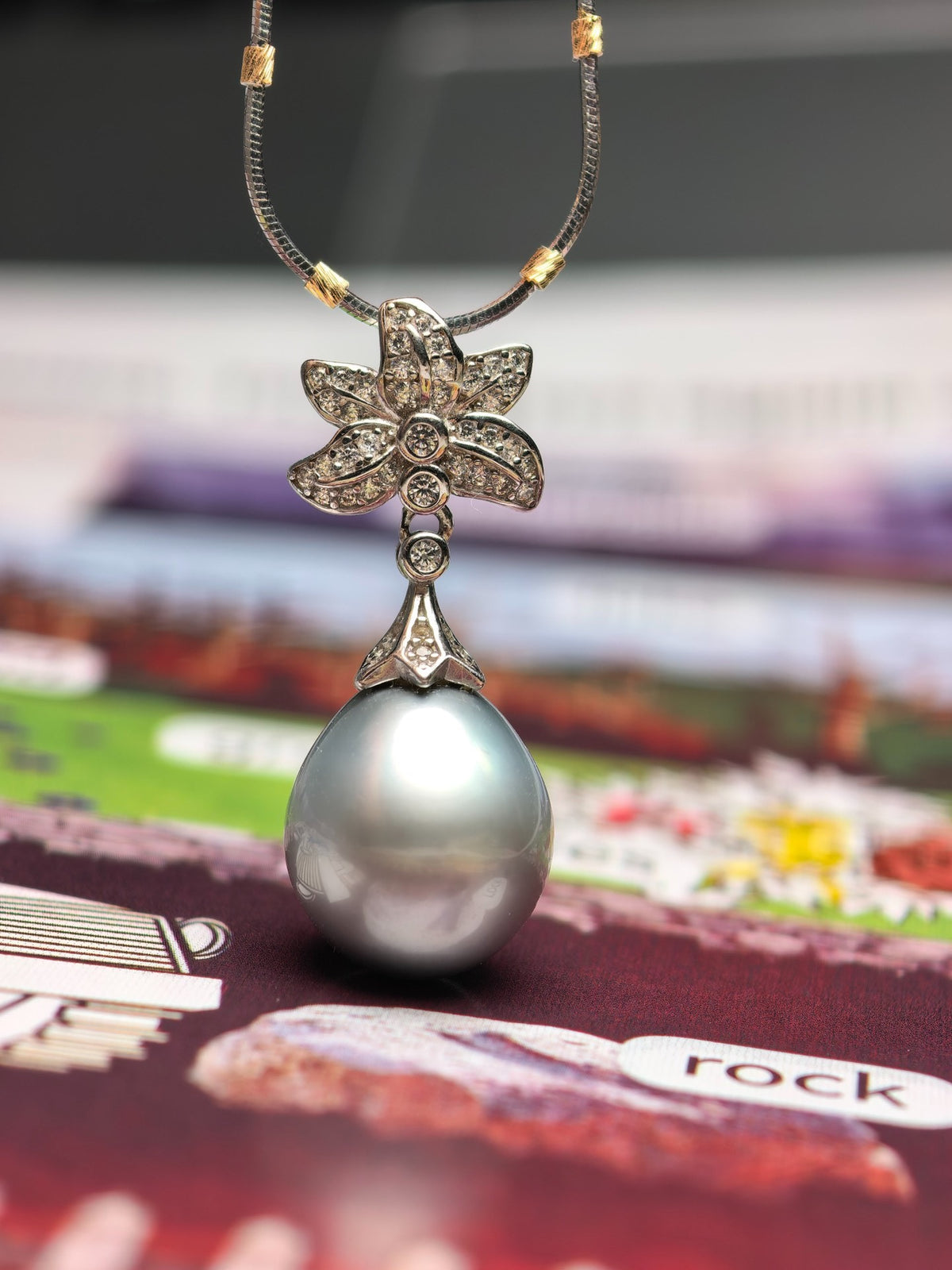 Tahitisk platinagrå pärlililja S925-halsband
