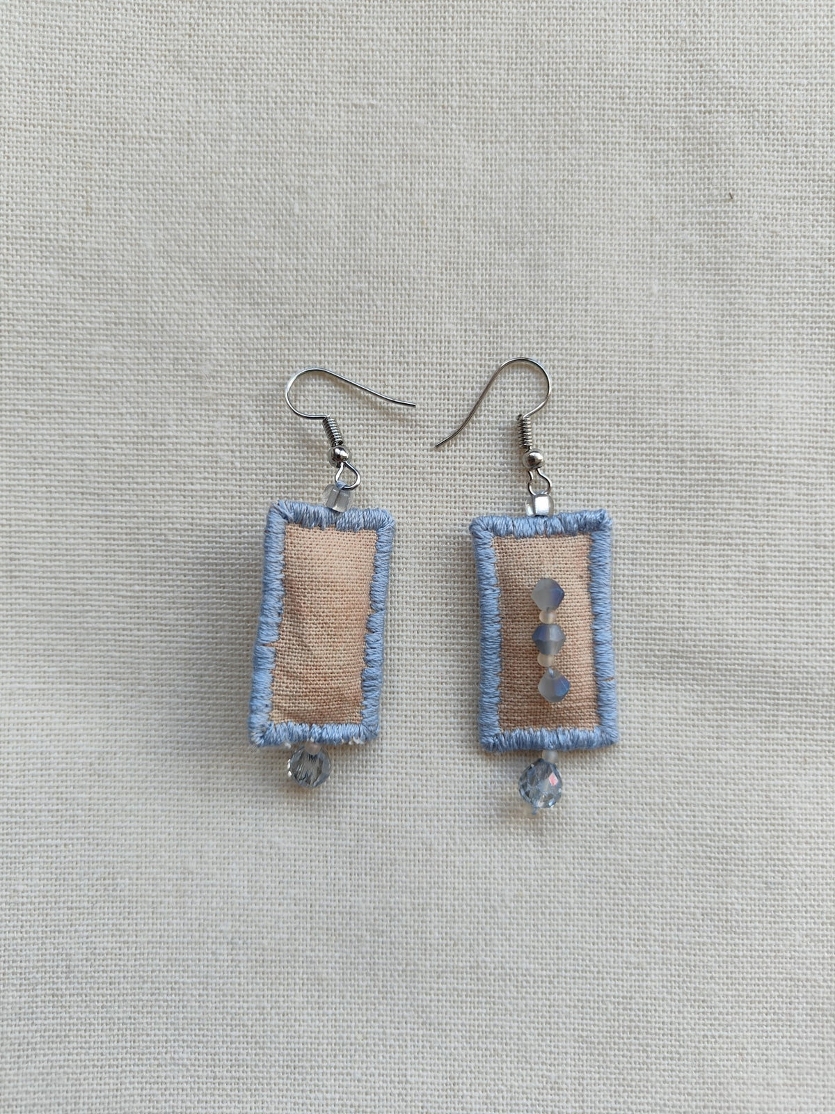 Blue Fabric Beaded Tassel Earrings