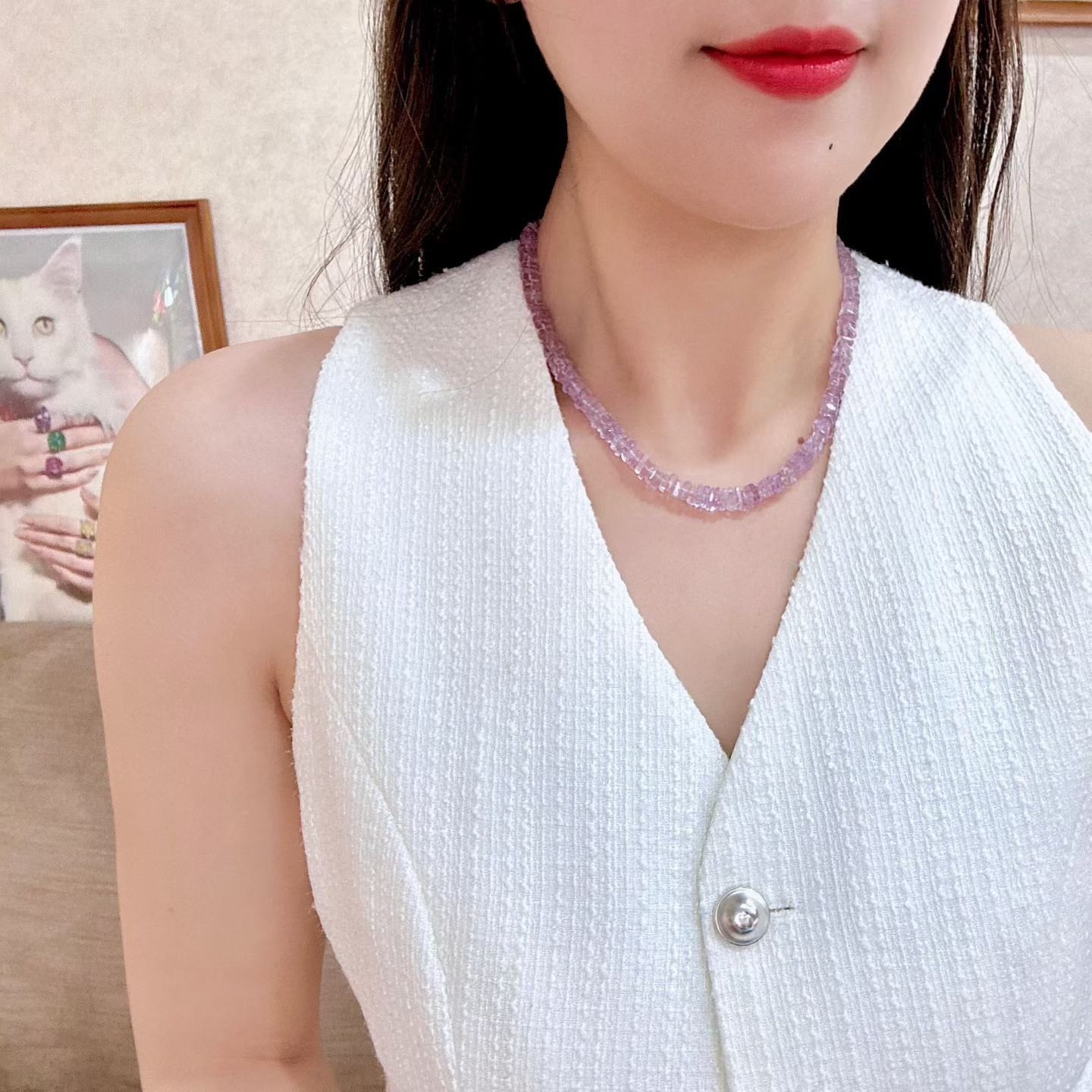 Amethyst Faceted Bead Necklace, 43.5cm, 30g