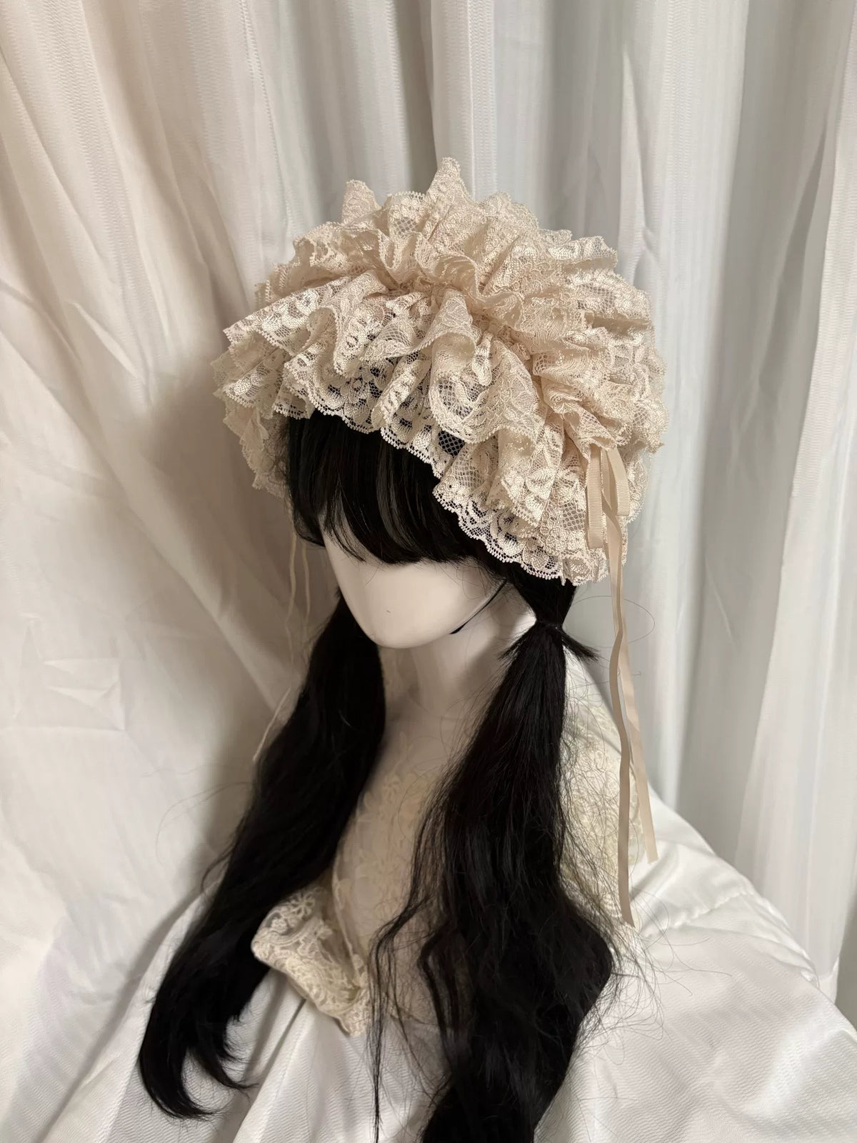 Handmade Lace Lolita Bonnet with Ruffles