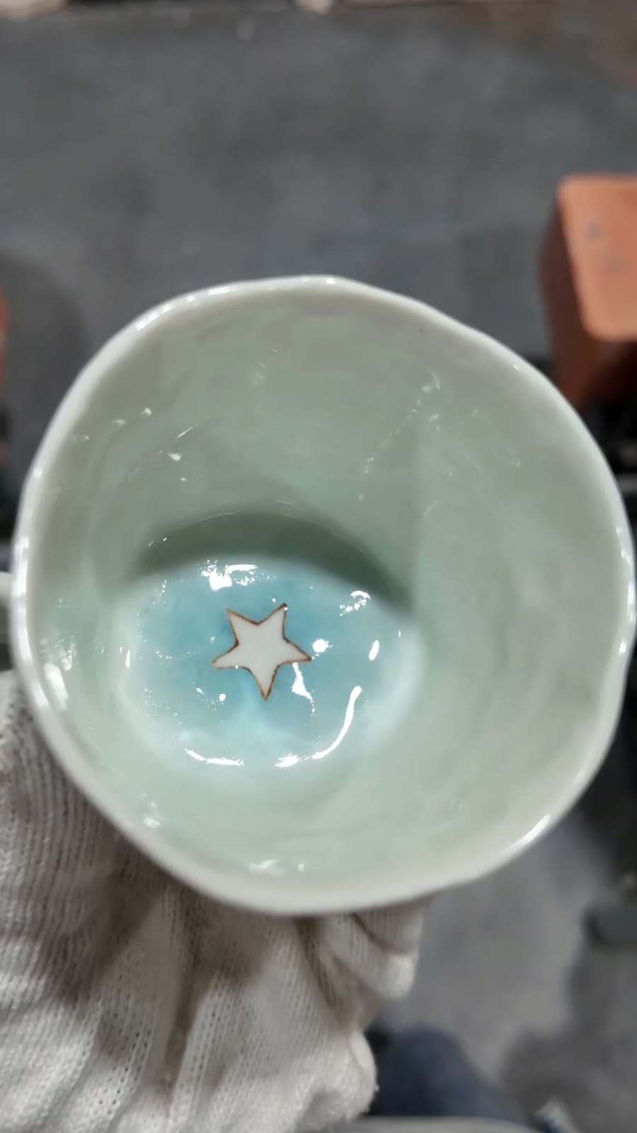 Handcrafted Mint Green Star Ceramic Cup