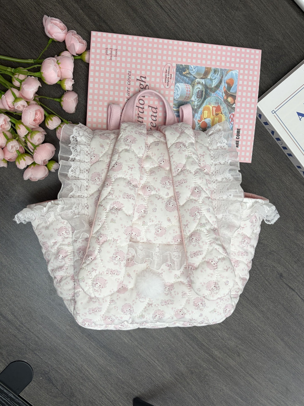 Handmade Rabbit Backpack Pink Lace Trim