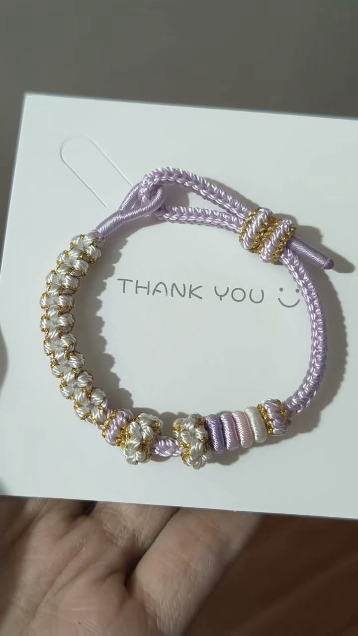 Handwoven Purple White Gold Knot Bracelet