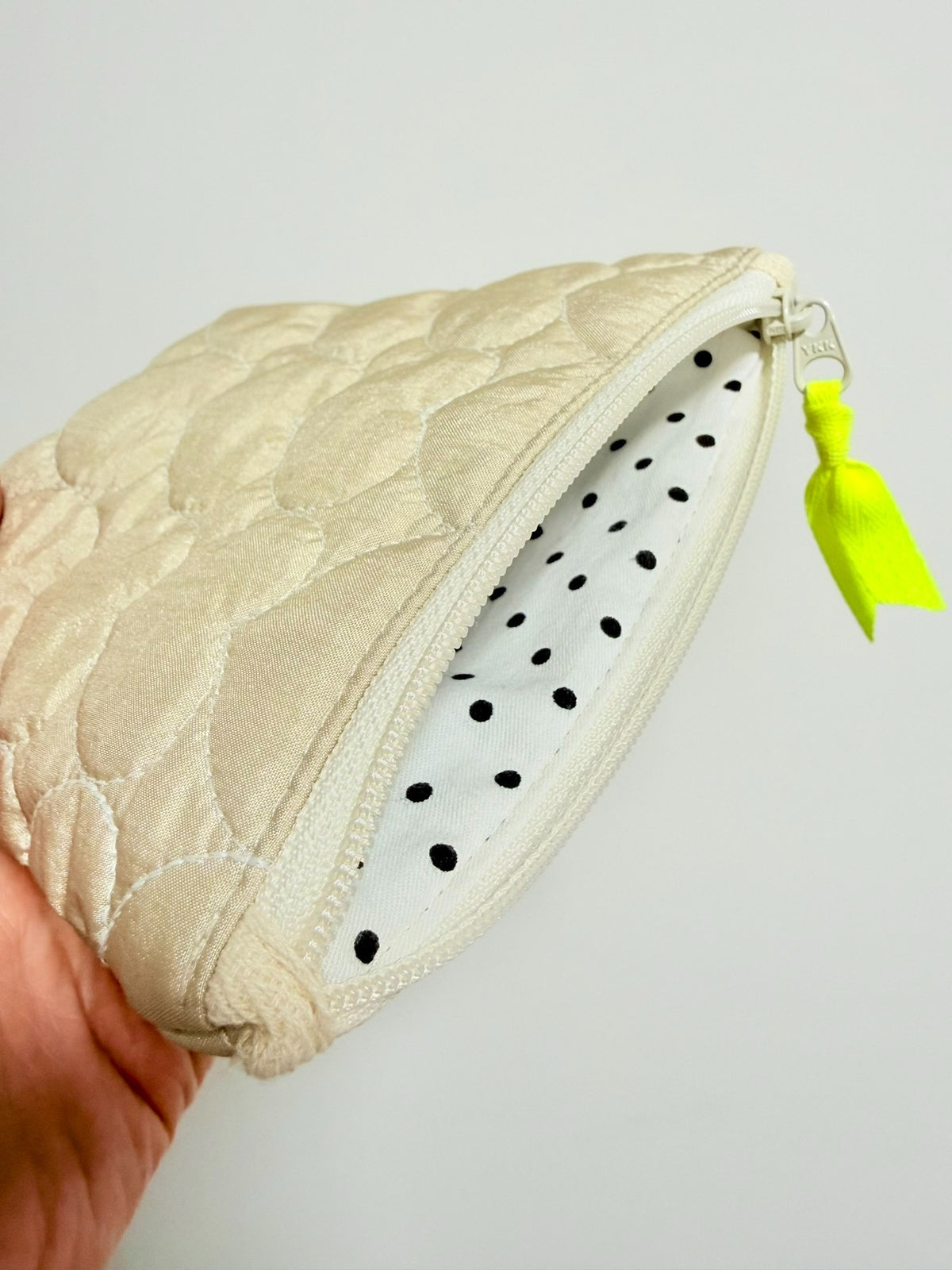 Quilted Heart Pouch with Polka Dot Lining