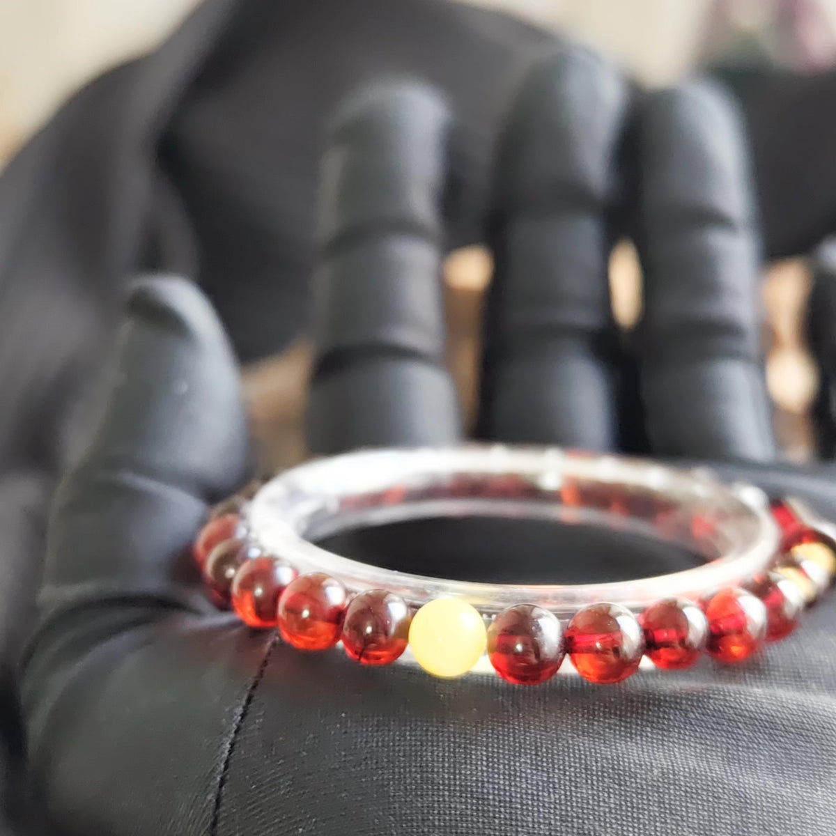 Blutbernstein-Armband mit Honigbernstein und Silber