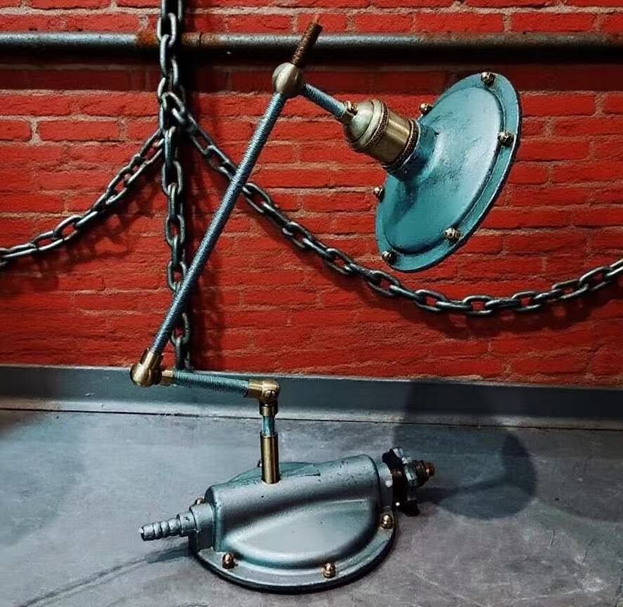 Industrial Desk Lamp with Brass Accents