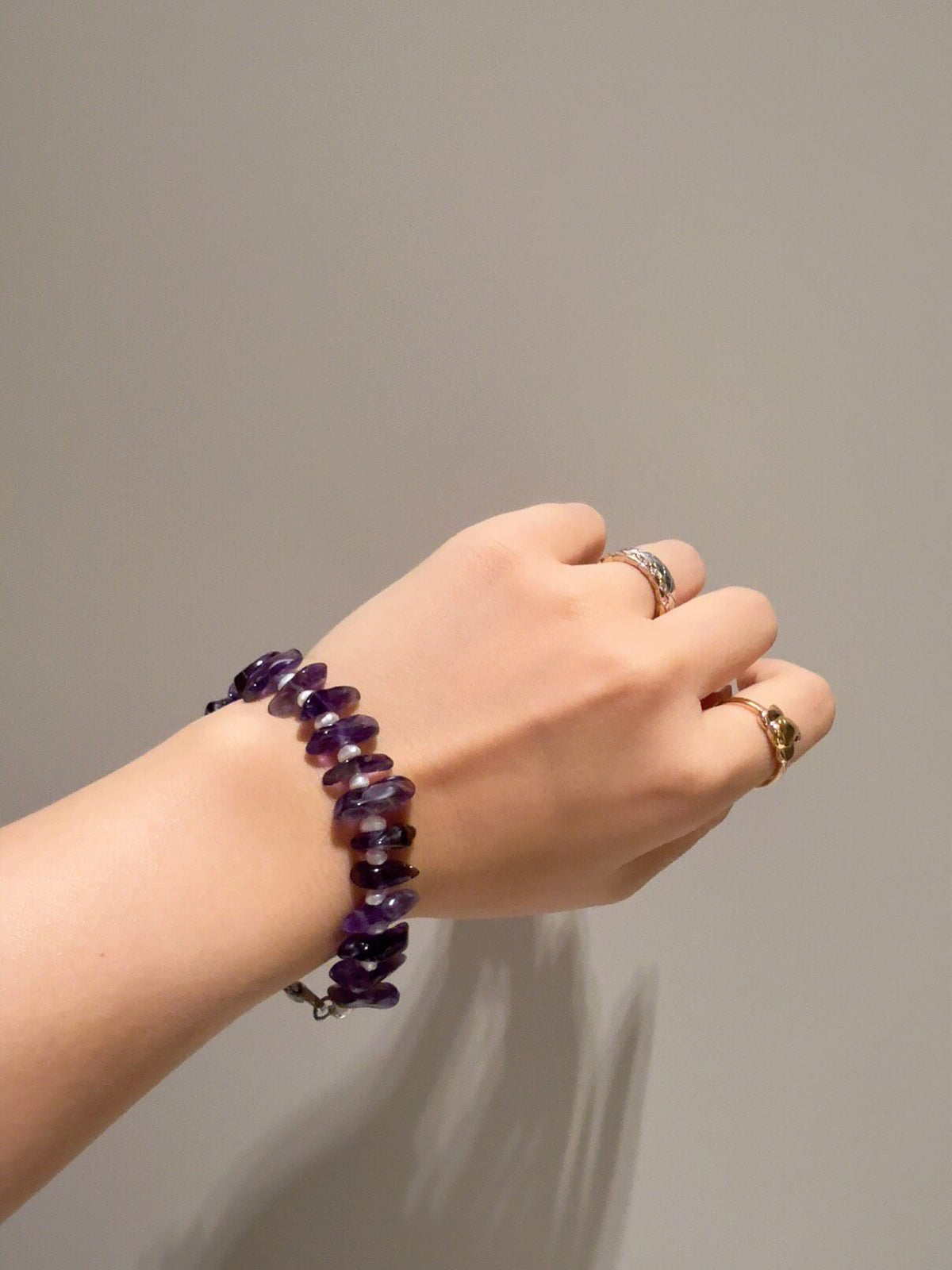 Pulseira de Ametista e Pérola Feita à Mão 17cm