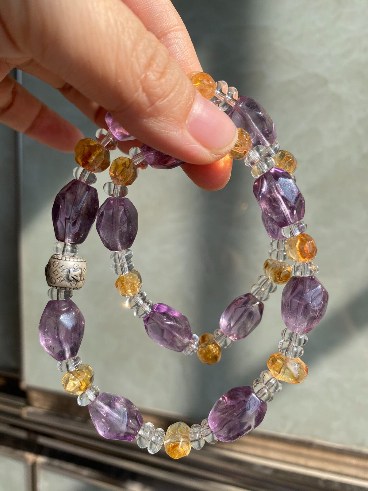 Amethyst Citrine Quartz Double Loop Bracelet