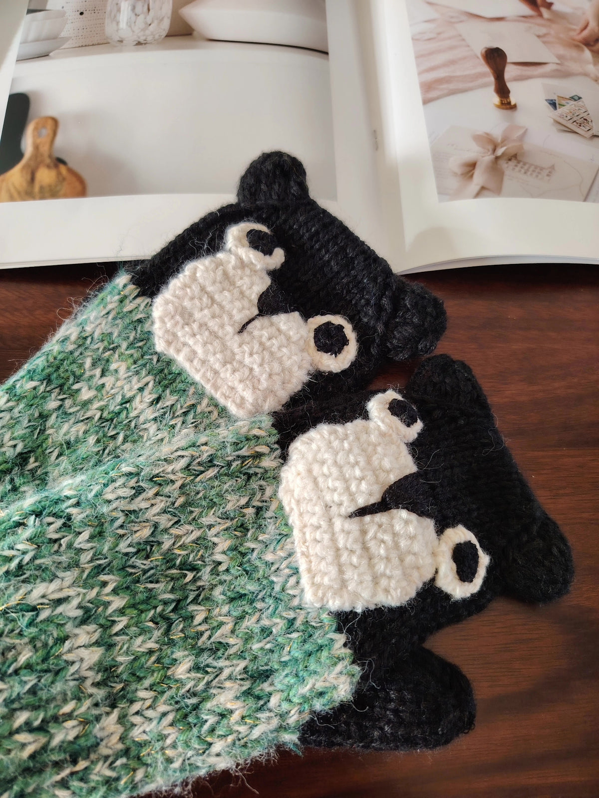 Hand Knitted Wool Raccoon Warm Gloves