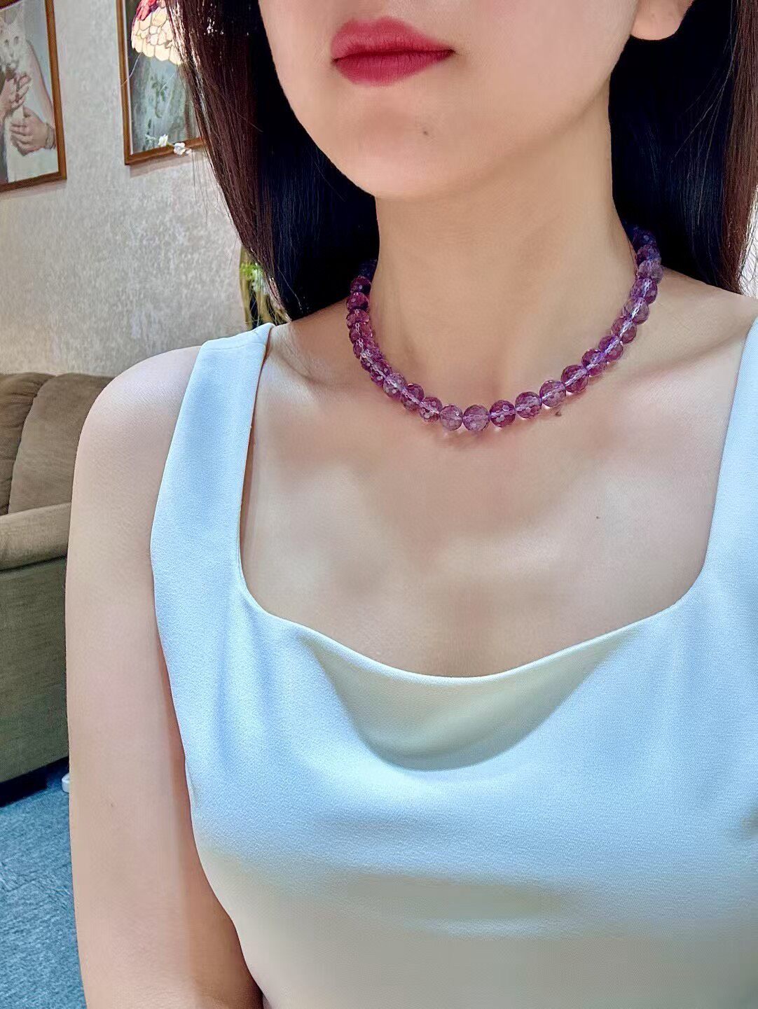 Amethyst Faceted Bead Necklace 10mm 40cm