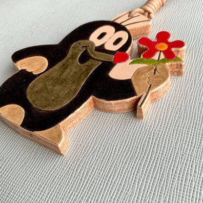 Large Leather Keychain - The Little Mole Design with Flower