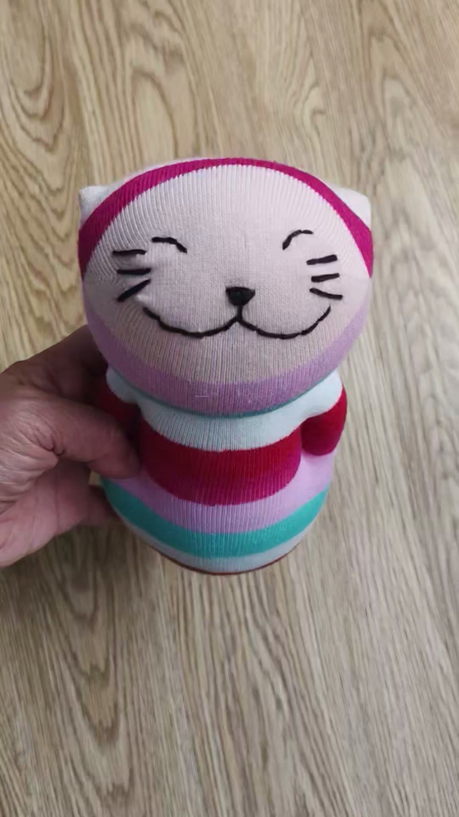 ハンドメイド 靴下人形 招き猫 18cm