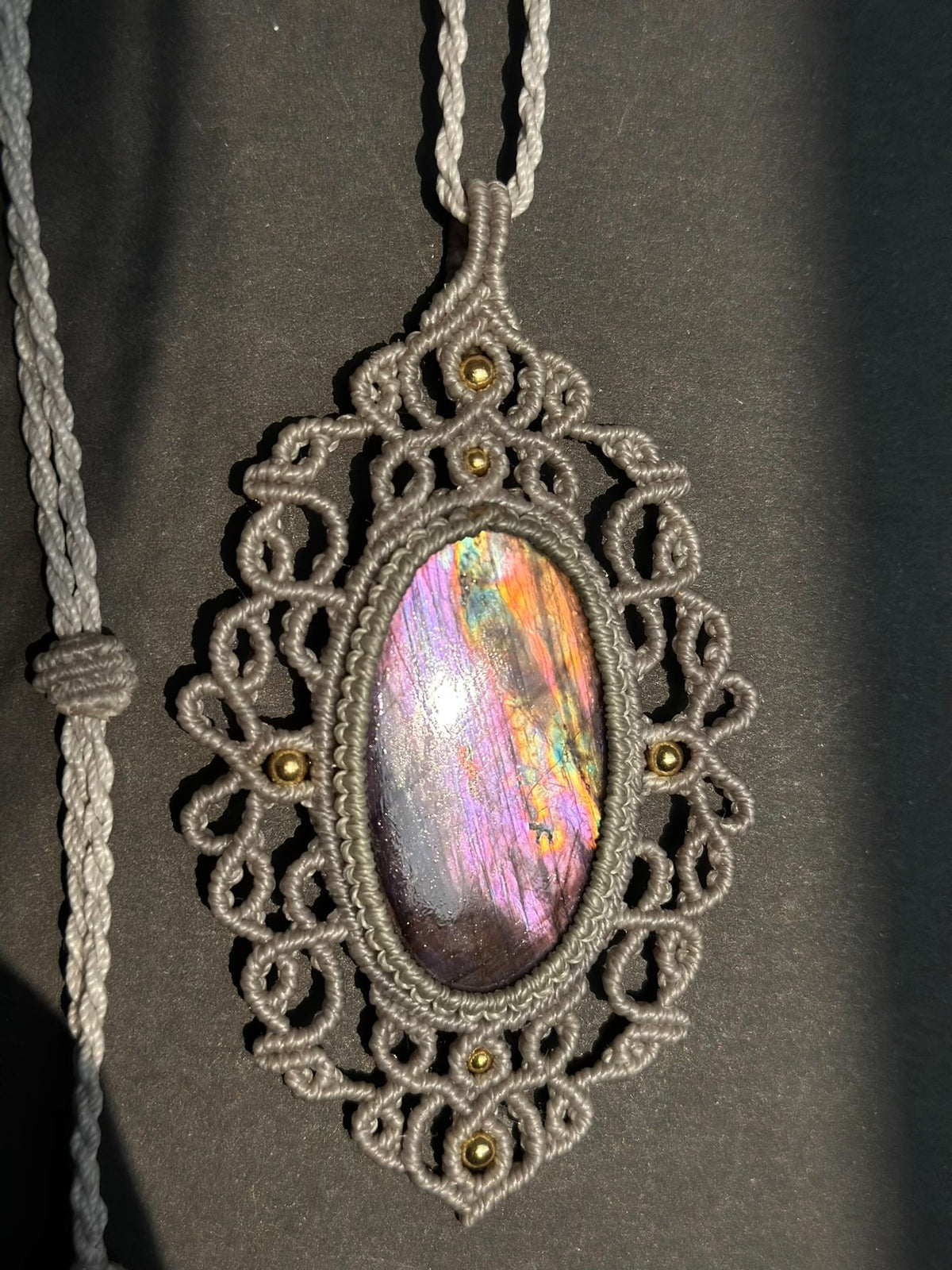 Handmade Labradorite Macrame Pendant Necklace